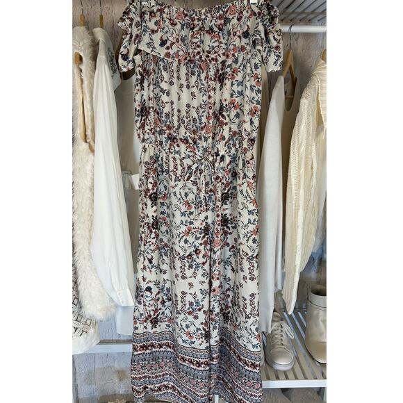 Bebop Women's Size L White Multicolor Floral Off the Shoulder Jumpsuit #0330 - Picture 1 of 16